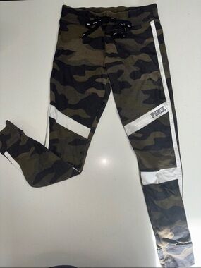 PINK Victoria's Secret Green Camouflage Joggers with White Trim